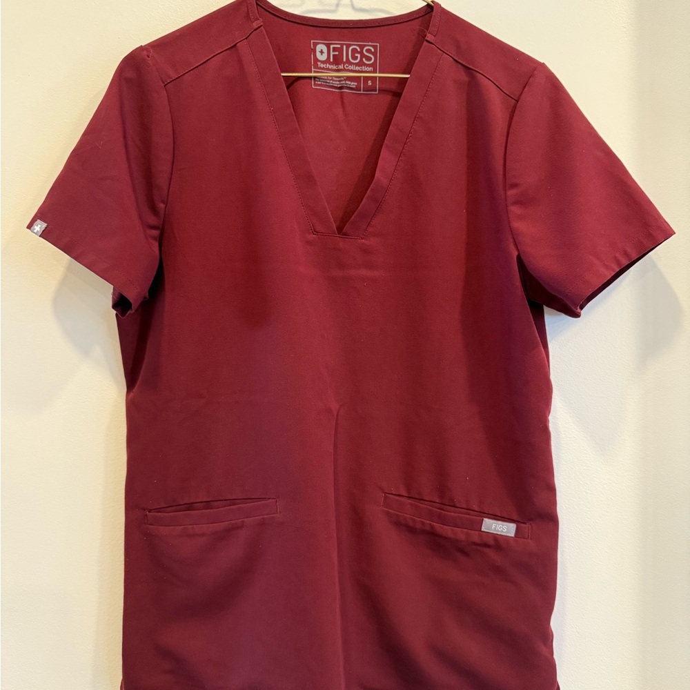 Figs Burgundy V-Neck Scrub Top